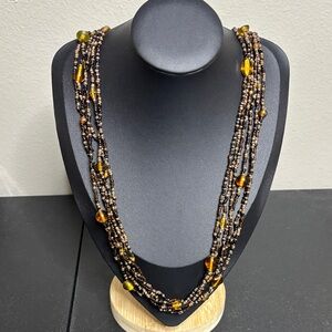 Vintage Glass Multi Strand Beaded Long Necklace